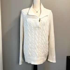 Women’s Chaps White Cowl Neck Cable Knit Sweater Size XL